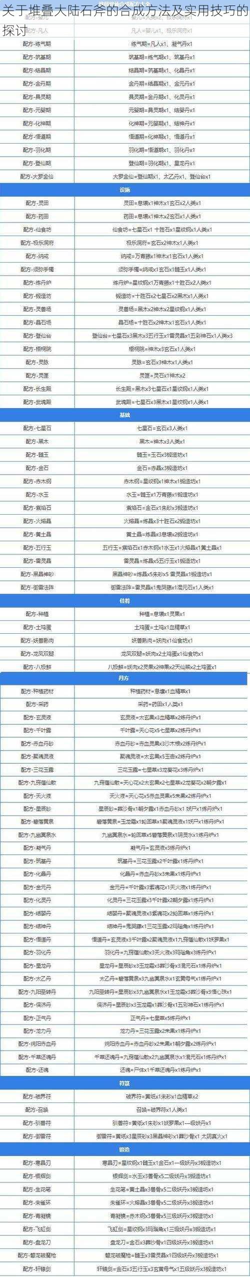 关于堆叠大陆石斧的合成方法及实用技巧的探讨