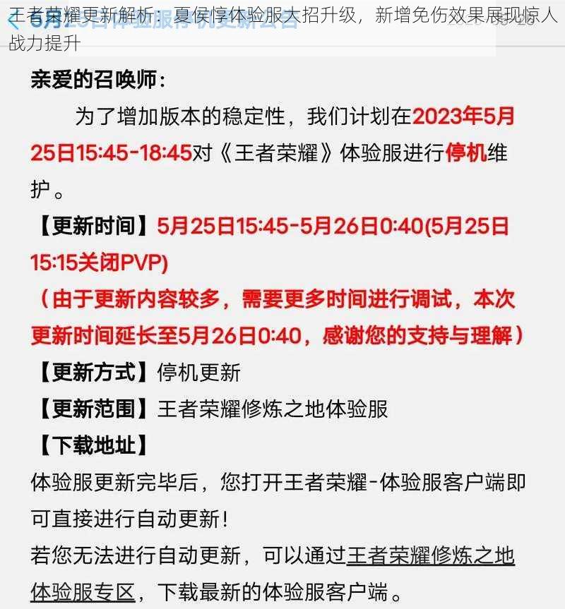 王者荣耀更新解析：夏侯惇体验服大招升级，新增免伤效果展现惊人战力提升