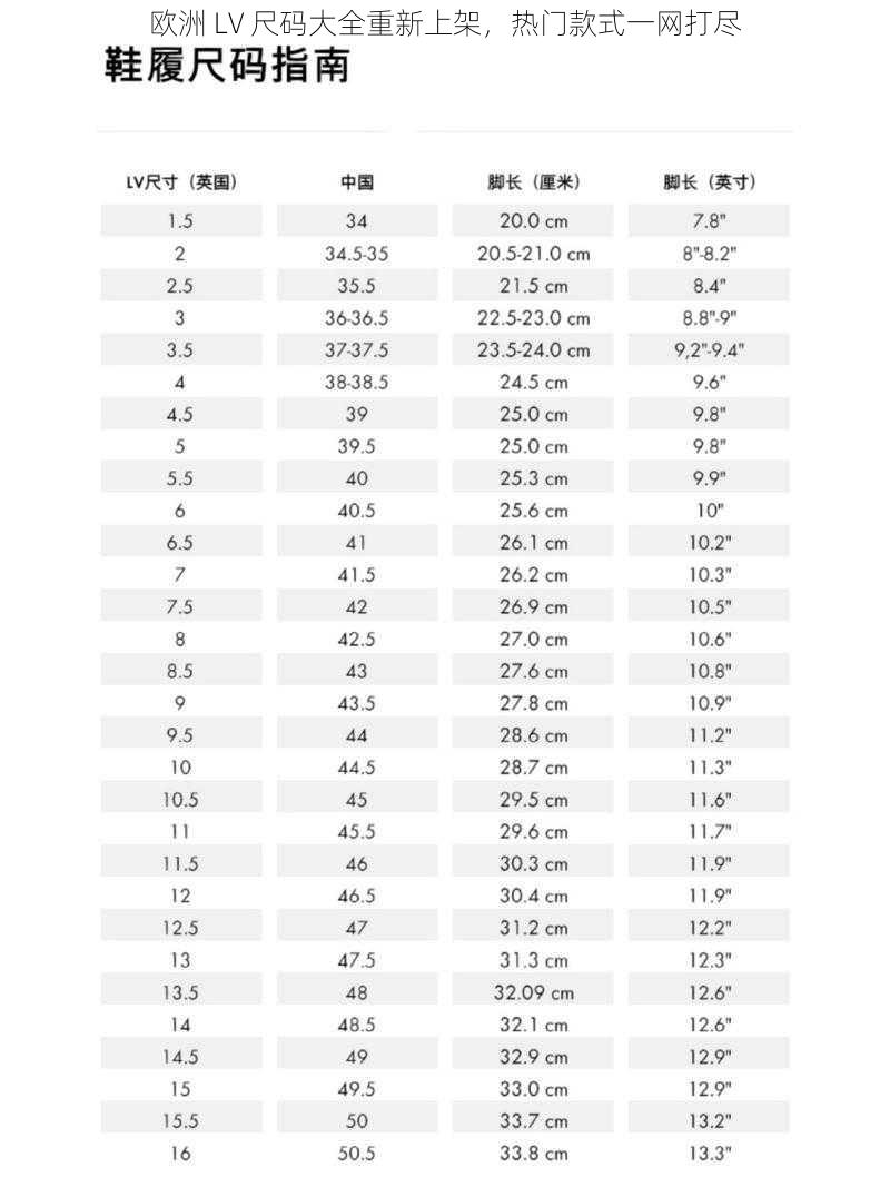 欧洲 LV 尺码大全重新上架，热门款式一网打尽