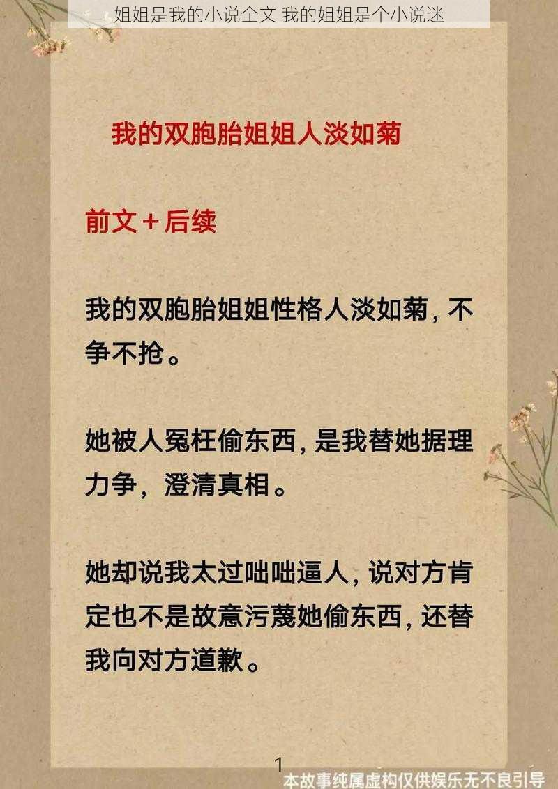 姐姐是我的小说全文 我的姐姐是个小说迷