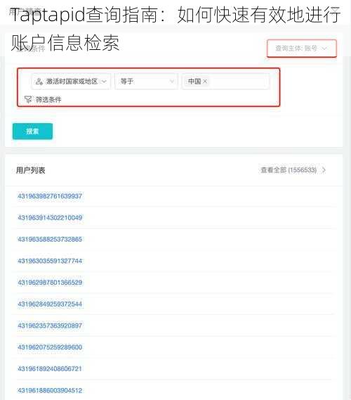 Taptapid查询指南：如何快速有效地进行账户信息检索