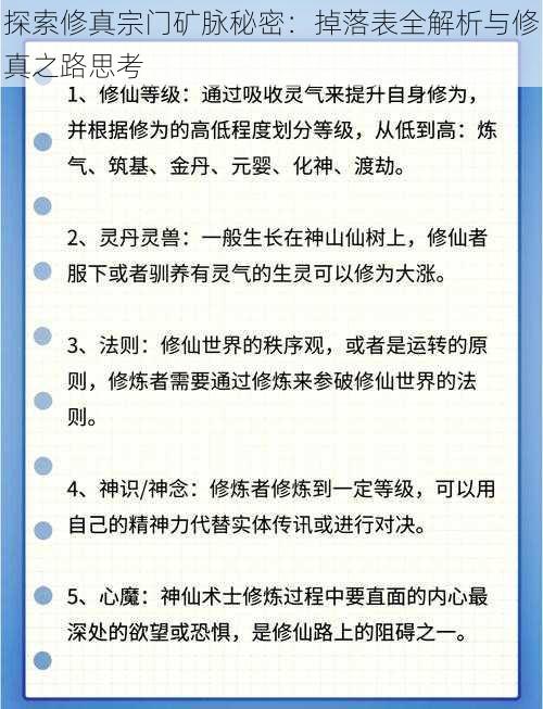 探索修真宗门矿脉秘密：掉落表全解析与修真之路思考