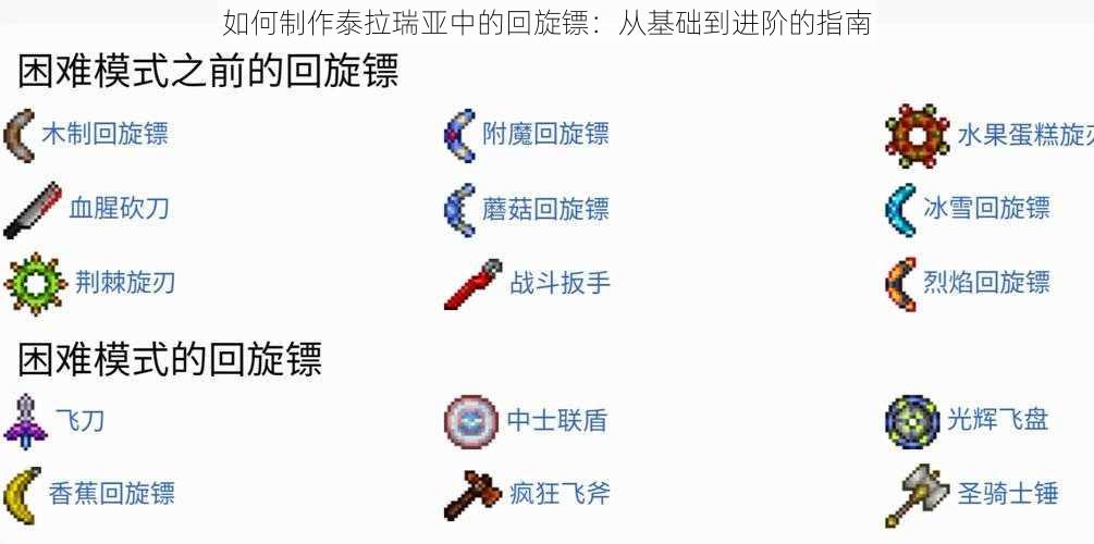 如何制作泰拉瑞亚中的回旋镖：从基础到进阶的指南