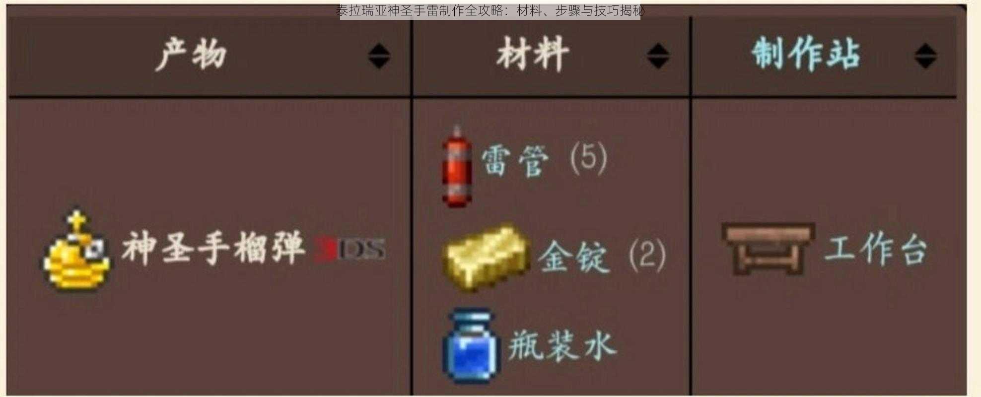 泰拉瑞亚神圣手雷制作全攻略：材料、步骤与技巧揭秘